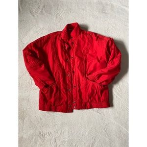 Red puffy bomber jacket